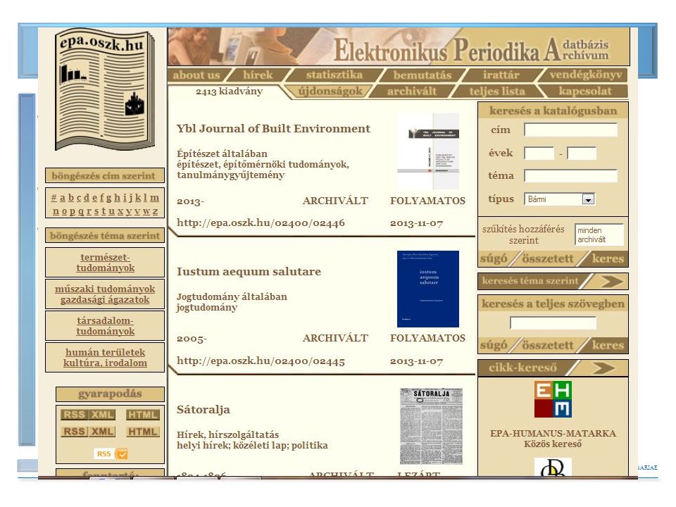 Elektronikus Periodika Archívum és Adatbázis (EPA) 1.