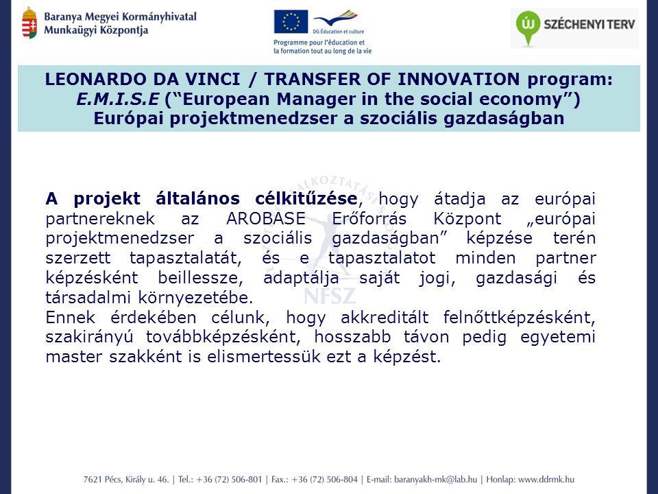 Európai projektmenedzser a szociális gazdaságban