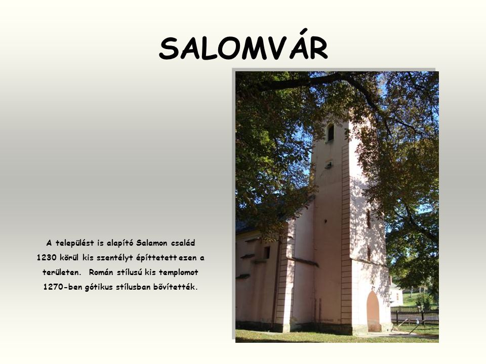 SALOMVÁR A települést is alapító Salamon család