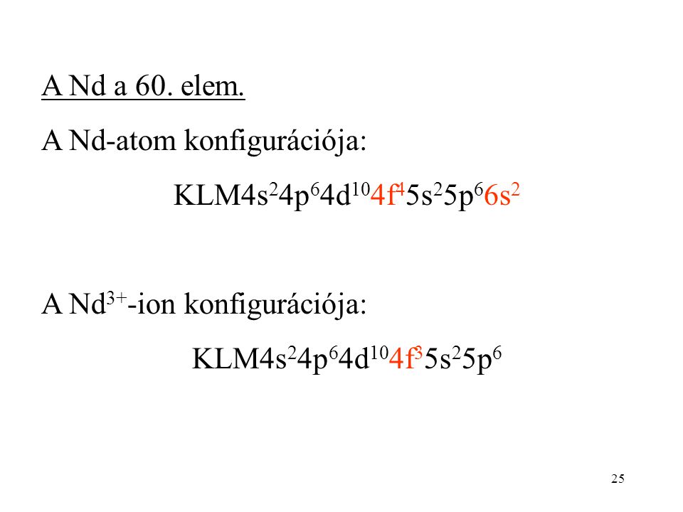 A Nd-atom konfigurációja: KLM4s24p64d104f45s25p66s2