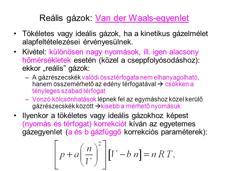 Reális gázok: Van der Waals-egyenlet