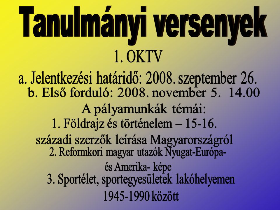 Tanulmányi versenyek 1. OKTV