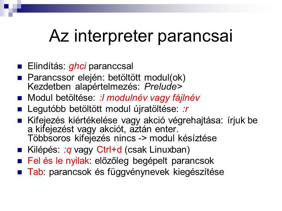 Az interpreter parancsai