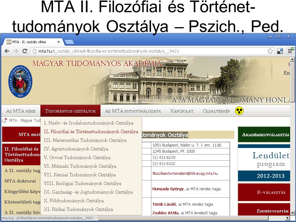 MTA II. Filozófiai és Történet-tudományok Osztálya – Pszich., Ped.