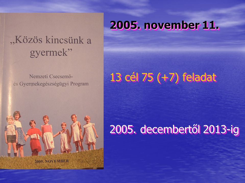 2005. november cél 75 (+7) feladat decembertől 2013-ig