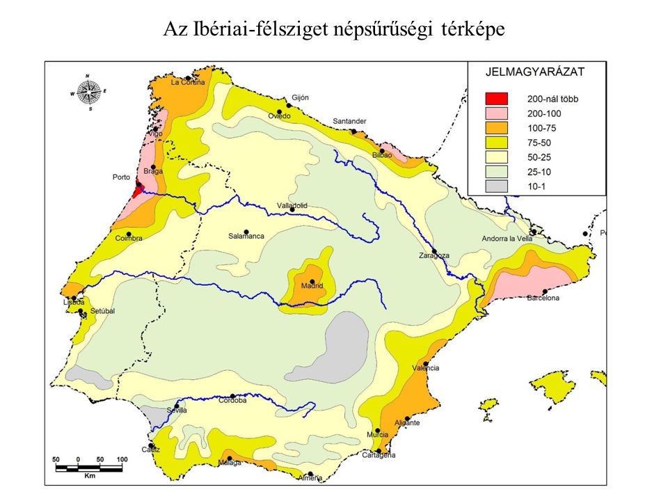 Az Ibériai-félsziget népsűrűségi térképe