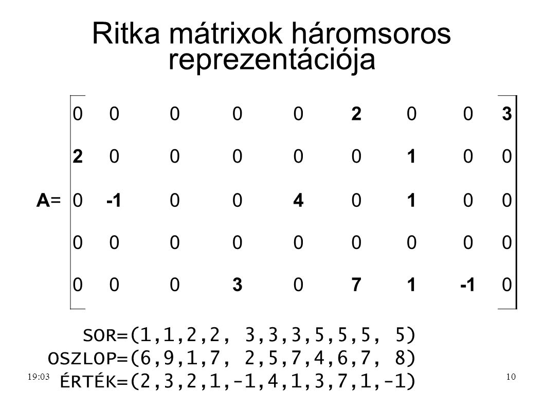 Ritka mátrixok háromsoros reprezentációja