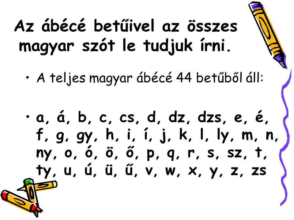 Az ábécé betűivel az összes magyar szót le tudjuk írni.