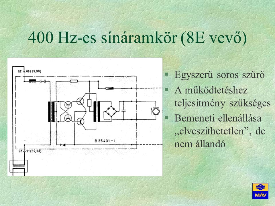 400 Hz-es sínáramkör (8E vevő)