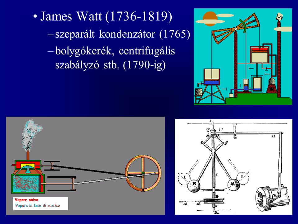 James Watt ( ) szeparált kondenzátor (1765)