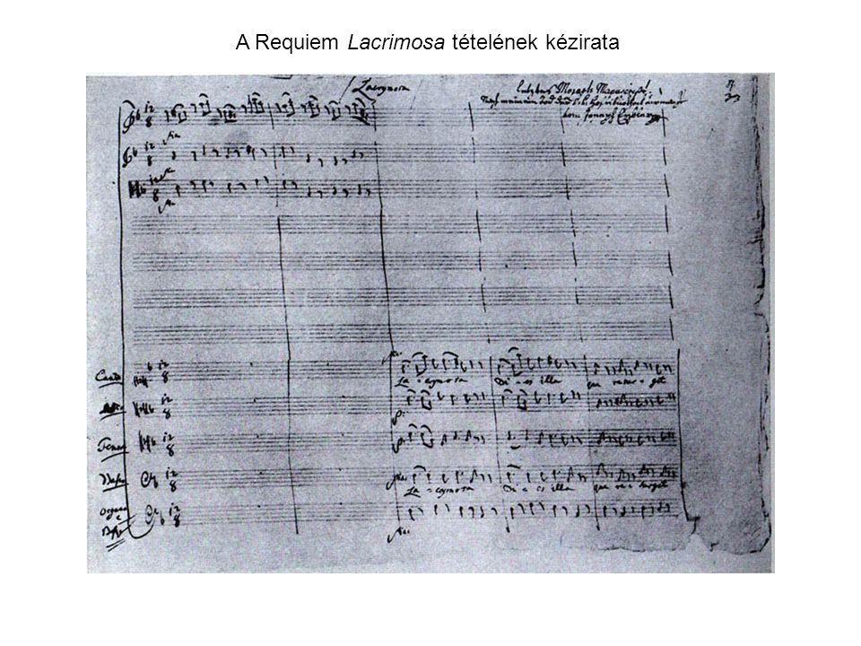 A Requiem Lacrimosa tételének kézirata