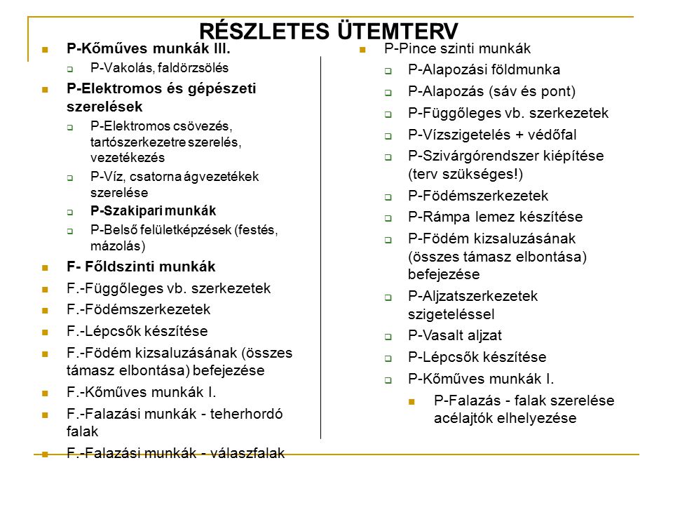 RÉSZLETES ÜTEMTERV P-Kőműves munkák III.
