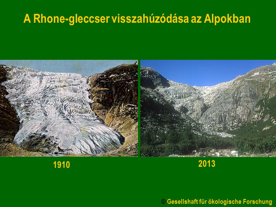 A Rhone-gleccser visszahúzódása az Alpokban